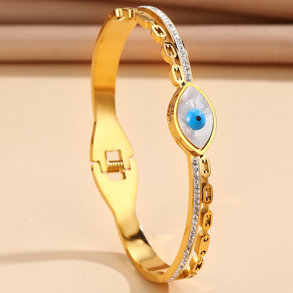 18K Gold Plated Evil Eye Bangle Bracelet*High Gloss Finish*Tarnish Free*MJ - Picture 3 of 3
